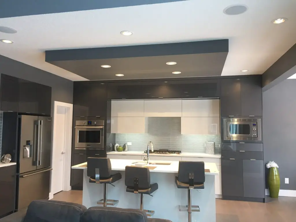 slate grey and white high gloss kitchen