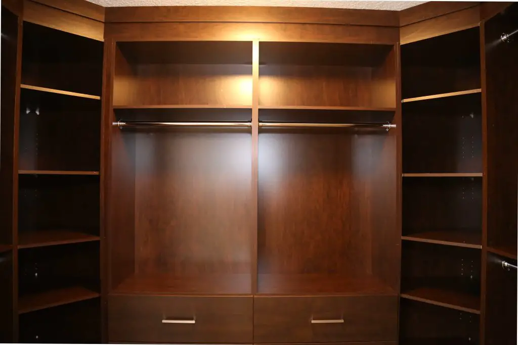 brown mahogany closet storage space